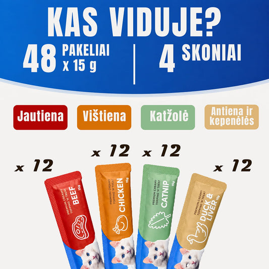 Kreminių skanėstų rinkinys katėms, 4 skoniai, 48×15g