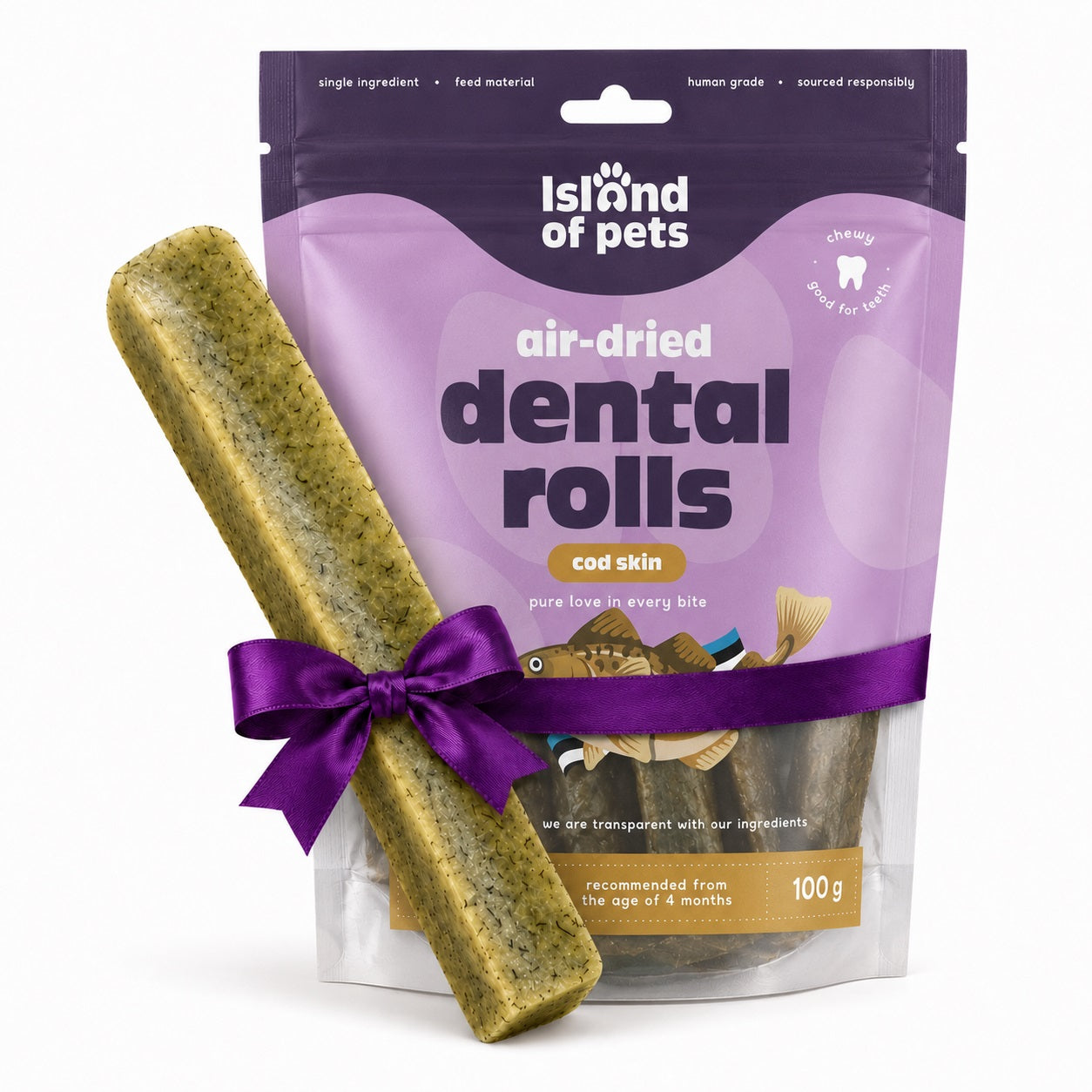 YAK kramtukas ir menkės odos ritinėliai (100g)
