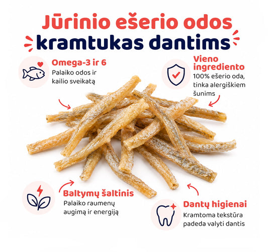 Natūralūs Atlanto Jūros Ešerio Ritinėliai Šunims 100g