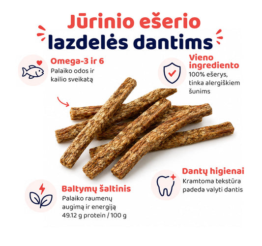 Atlanto Jūros Ešerio odos lazdelės šunų dantims 250g
