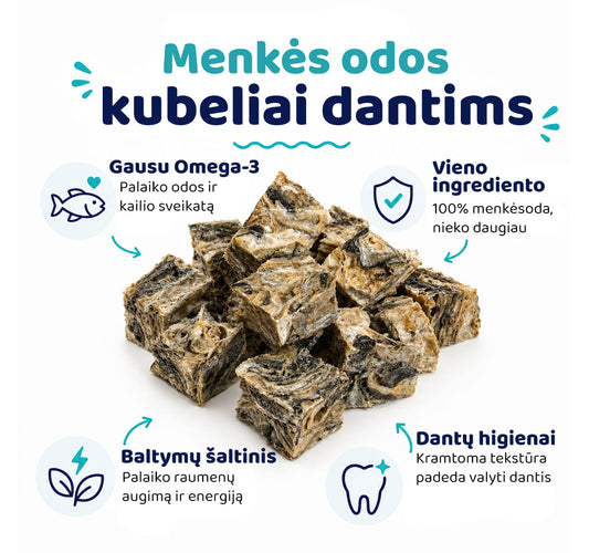 Naudigi menkės odos skanukai šunų dantims