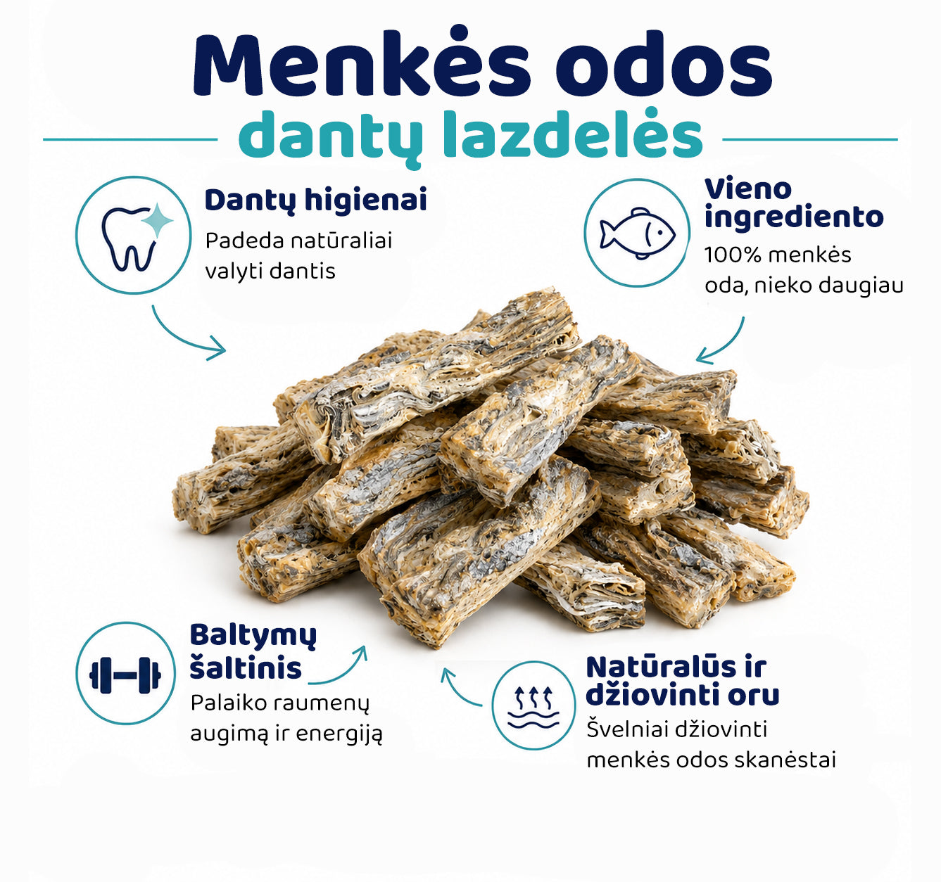 Džiovintos menkės dantų kramtukai šunims