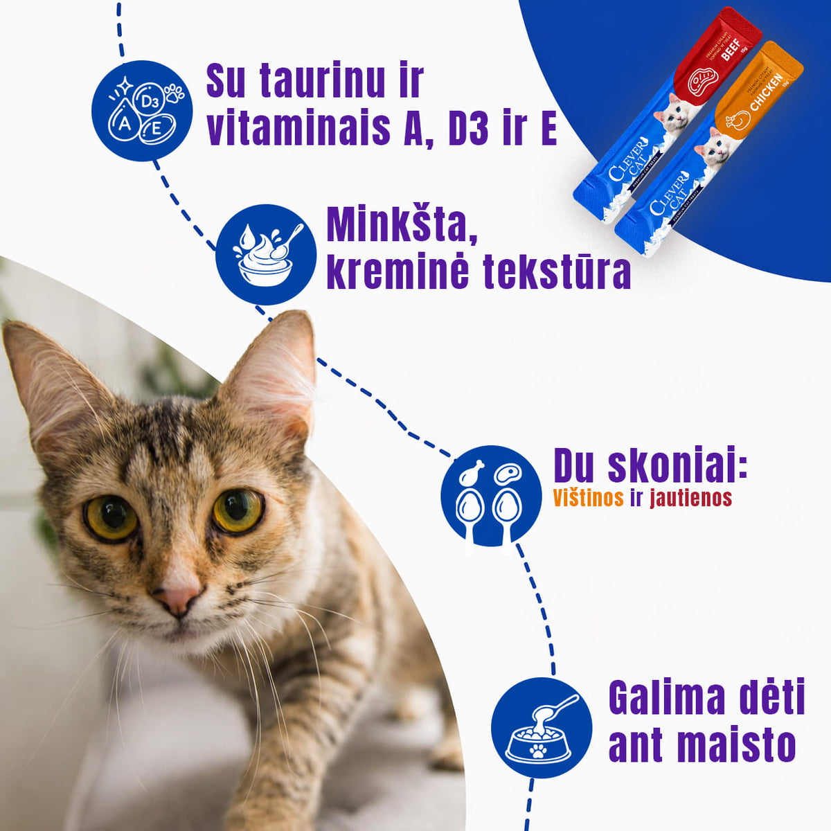 Kreminiai skanėstai katėms vištiena ir jautiena
