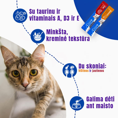 Kreminiai skanėstai katėms vištiena ir jautiena