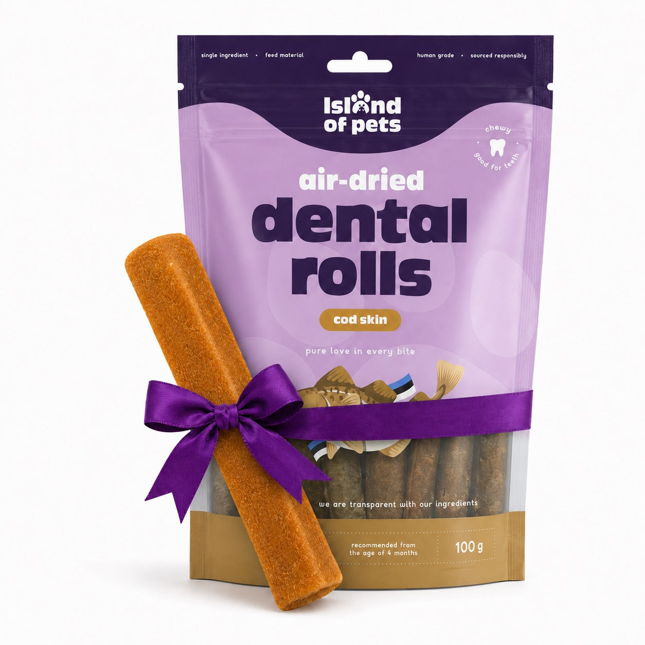 YAK kramtukas ir menkės odos ritinėliai (100g)