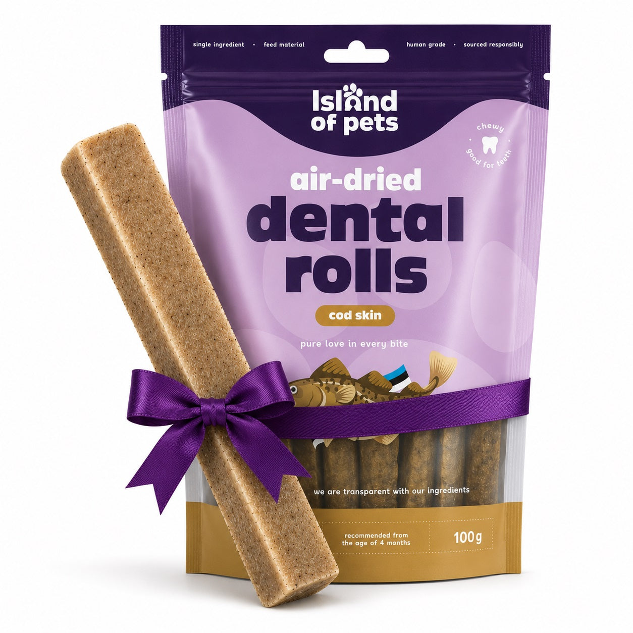 YAK kramtukas ir menkės odos ritinėliai (100g)
