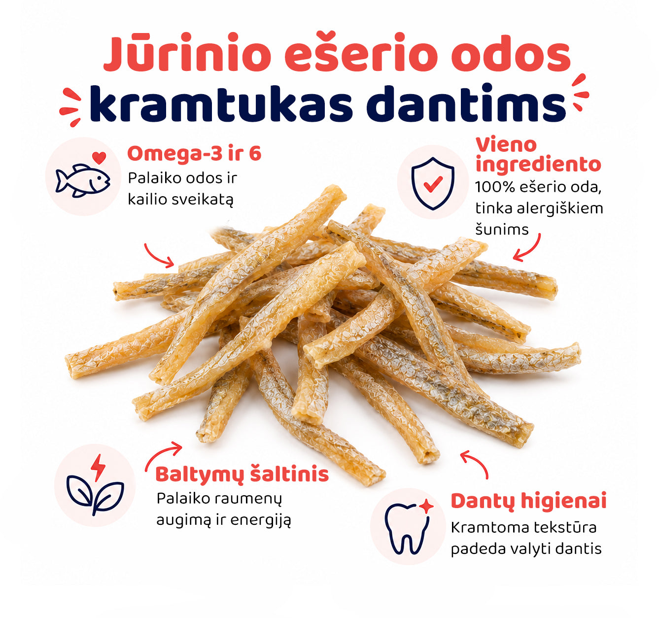 Jurinio ešerio odos kramtukas šunų dantims