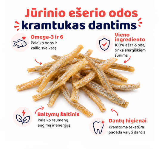 Natūralūs Atlanto Jūros Ešerio Ritinėliai Šunims 100g