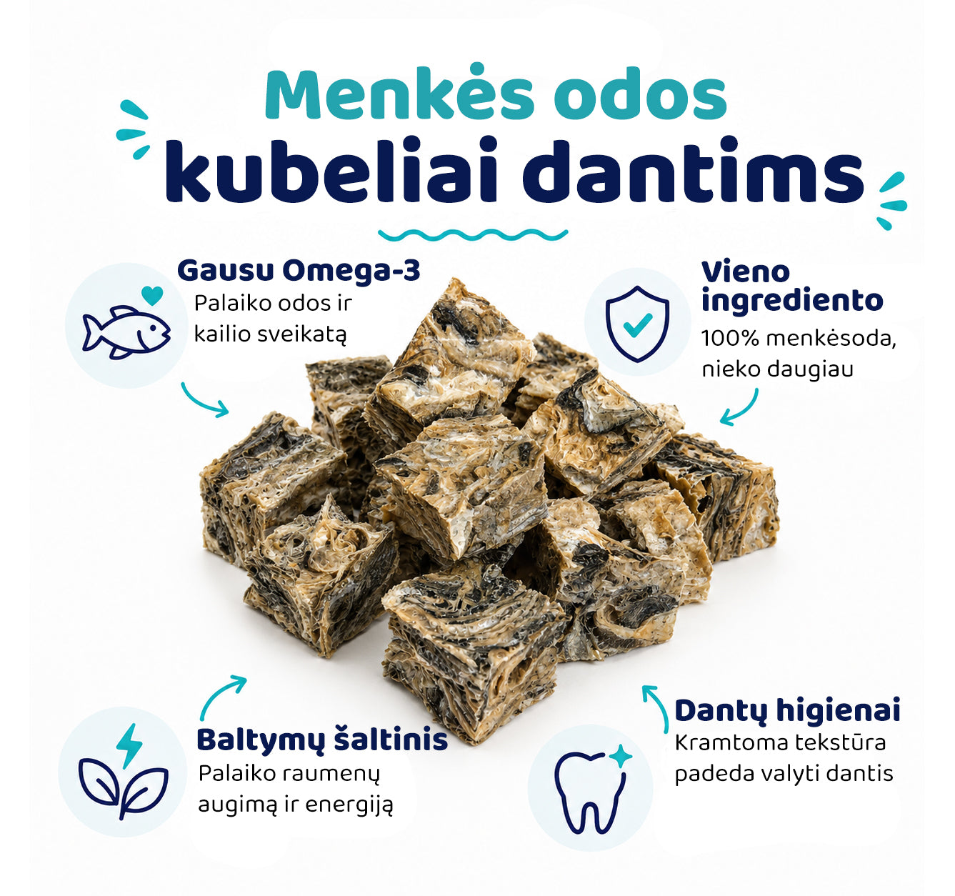 Šunų skanukas dantims menkės kubeliai